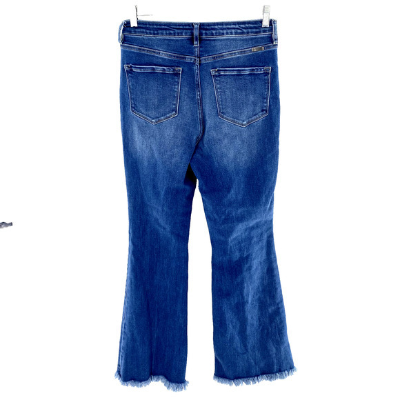 Kancan High Rise Flare Jeans Raw Hem Womens Sz 11/29 Blue Denim Front‎ Seam Boho - Picture 2 of 12